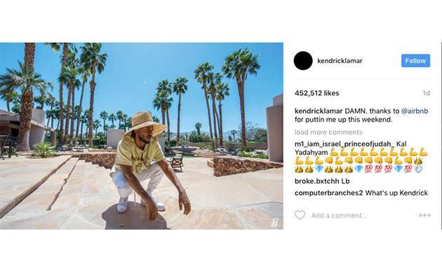 Kendrick bedankte sich bei Airbnb für den „angenehmen“ Aufenthalt. Quelle: Instagram