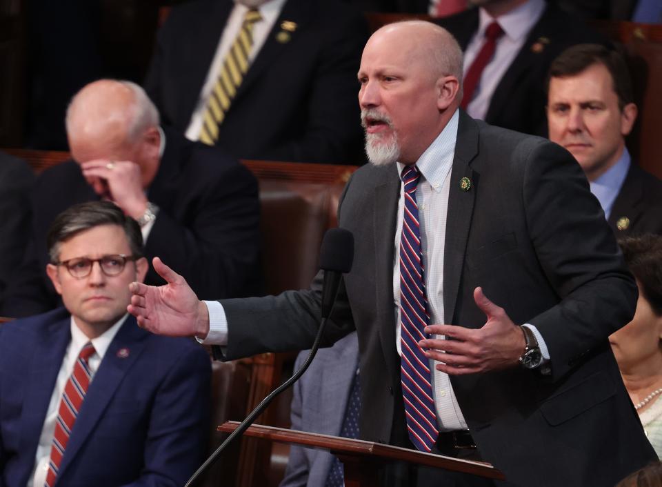 U.S. Rep. Chip Roy (R-TX) delivers remarks as the House of Representatives holds their vote for Speaker of the House on the first day of the 118th Congress in the House Chamber of the U.S. Capitol Building on January 03, 2023 in Washington, DC. Today members of the 118th Congress will be sworn-in and the House of Representatives will elect a new Speaker of the House.