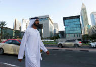 Sheikh Mohammed bin Rashid Al Maktoum, Vice-President and Prime Minister of the UAE and Ruler of Dubai, walks at Al Boursa street facing the DIFC building as he arrives to the official opening of the world's first functional 3D printed offices in Dubai May 23, 2016. REUTERS/Ahmed Jadallah