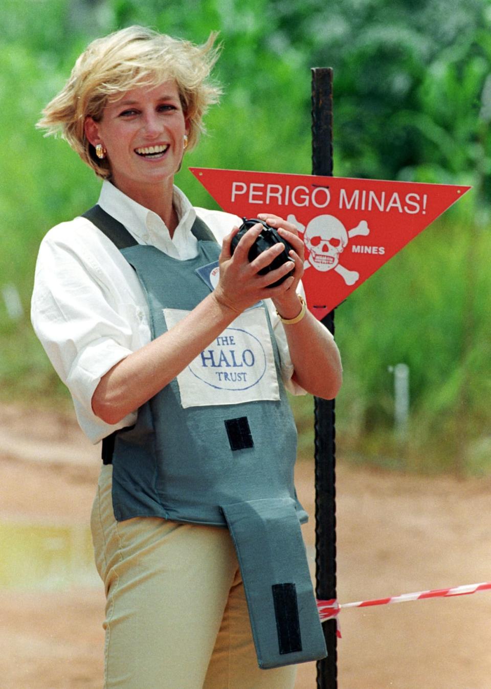 Diana, Princess of Wales, holds a land mine during her visit to a mine field, January 15, 1997.