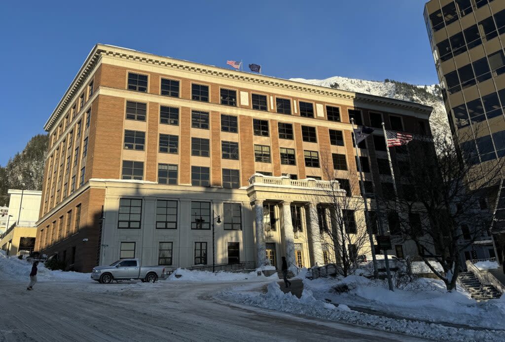The Alaska State Capitol is seen on Thursday morning, Jan. 18, 2024, in Juneau. (Photo by James Brooks/Alaska Beacon)