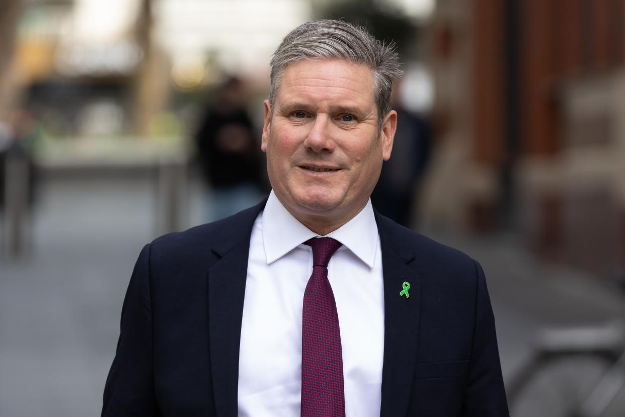 LONDON, UNITED KINGDOM - 2023/05/15: Leader of the Labour Party, Keir Starmer leaves the Global Radio Studios in London, after hosting his phone in session 'Call Keir'. Starmer is considering whether to let millions of settled EU citizens and 16-18 year-olds the right to vote in general elections if Labour wins power. (Photo by Tejas Sandhu/SOPA Images/LightRocket via Getty Images)