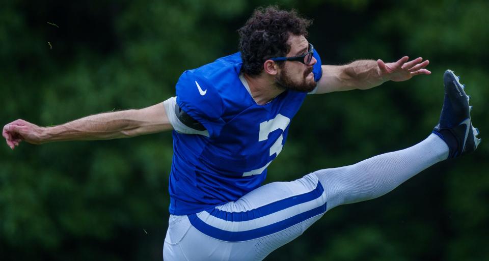 Rodrigo Blankenship is in a battle for the Indianapolis Colts kicker position after making 13 of 15 kicks during practice so far.