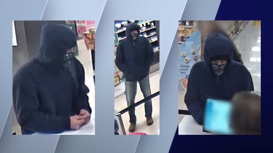 Surveillance cameras captured photos of a suspect who FBI agents believe robbed a Huntington Bank inside a Jewel-Osco in Uptown on Oct. 31, 2023