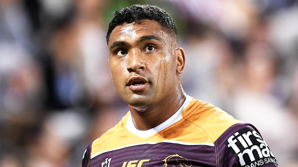 Tevita Pangai Junior (pictured) sweating during an NRL game.