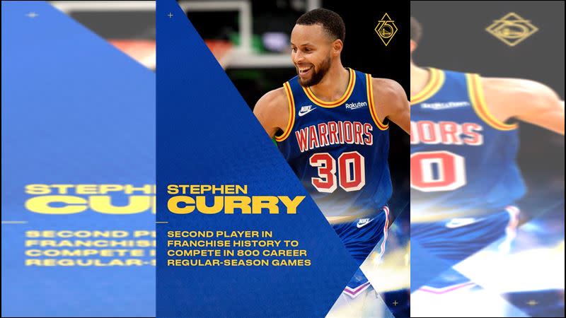 柯瑞（Stephen Curry）達成球季賽800場出賽。（圖／翻攝自勇士推特）