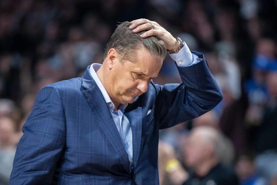 The defense Kentucky coach John Calipari is putting on the court in 2023-24 is surrendering an average of 85 points a game to SEC opponents through nine league contests. UK ranks 102nd in adjusted defensive efficiency in the Pomeroy Ratings.