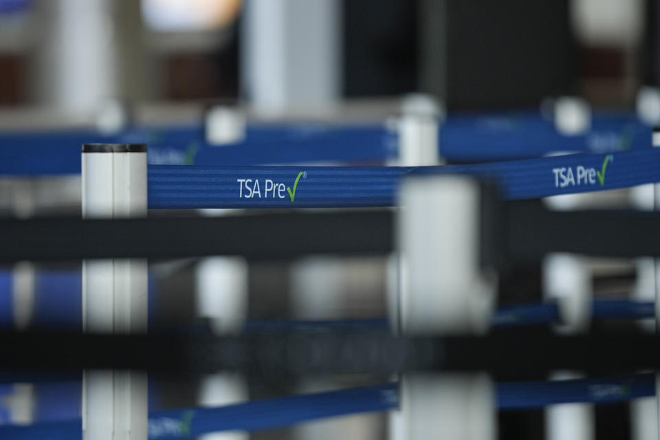 A rope showing a Transportation Security Administration tag at the Hartsfield-Jackson Atlanta International Airport on Wednesday, Jan. 25, 2023, in Atlanta. (AP Photo/Brynn Anderson)