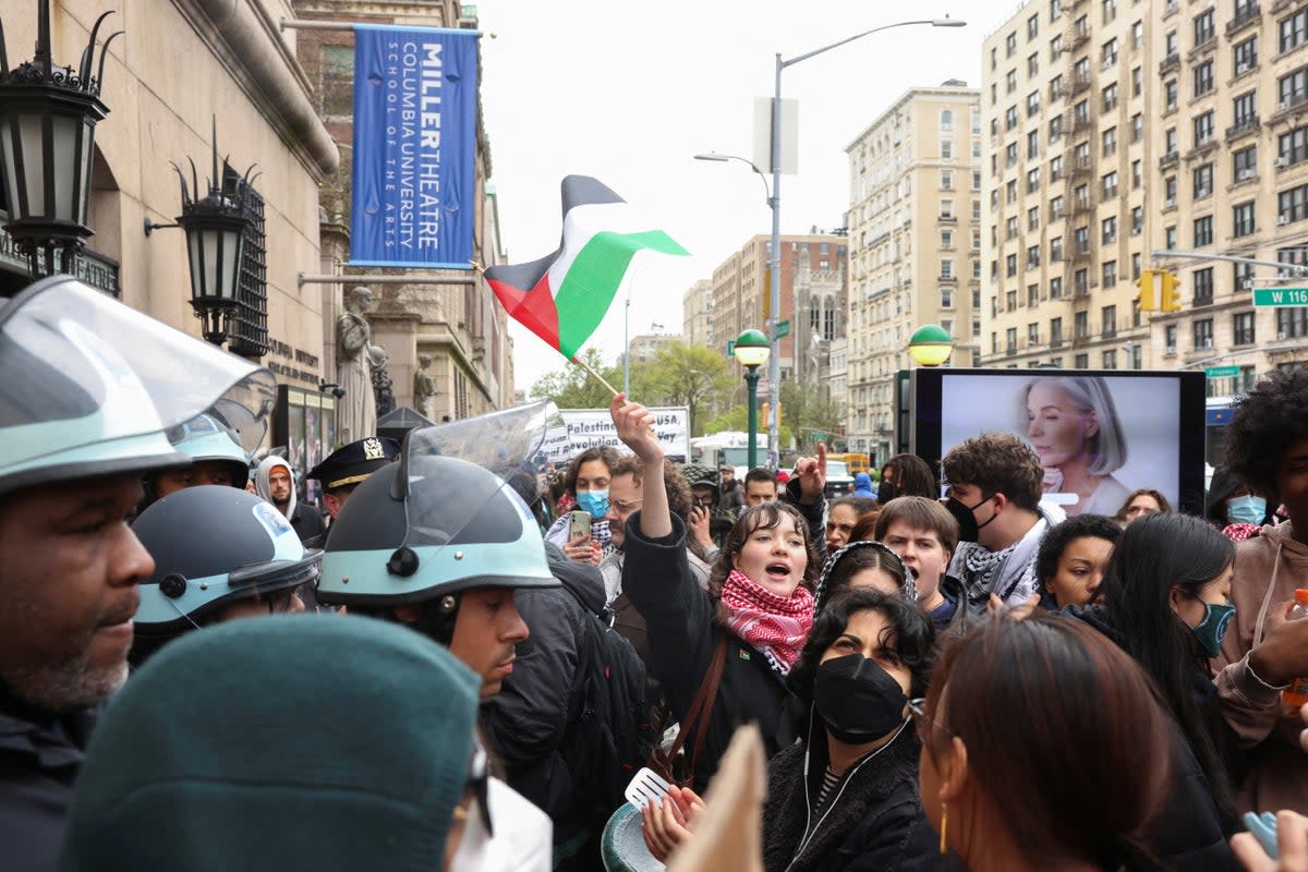Demonstrators protest in solidarity with Pro-Palestinian organizers on the Columbia University campus (REUTERS)