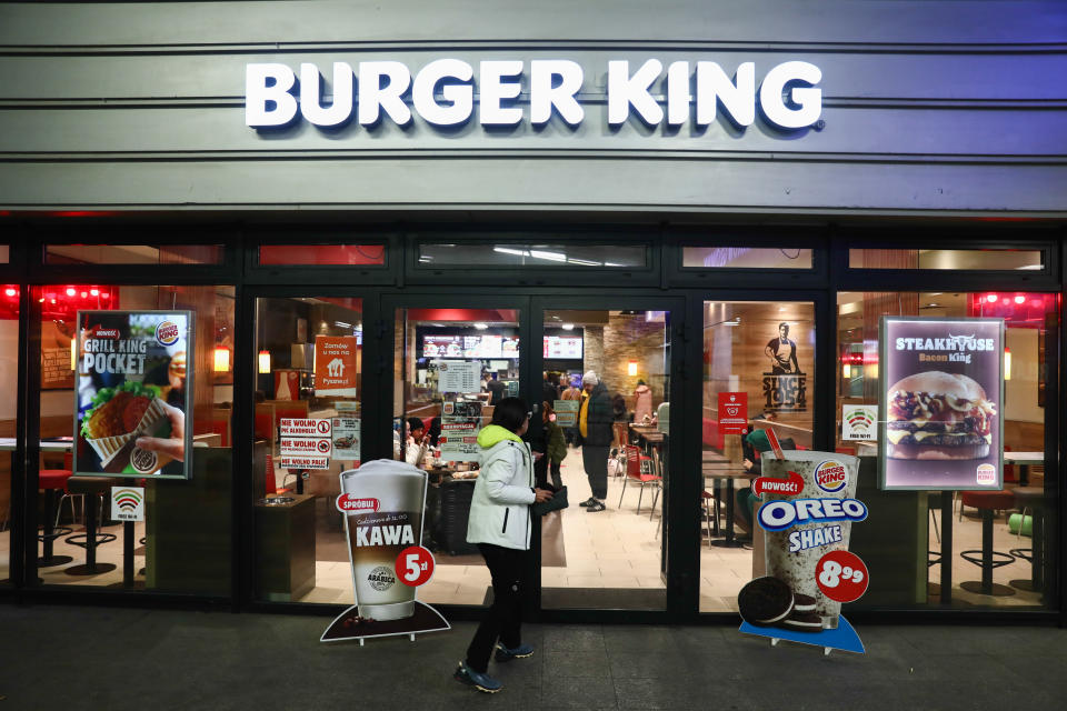 Burger King logo is seen on the restaurant in Krakow, Poland on March 18, 2022. (Photo by Jakub Porzycki/NurPhoto via Getty Images)