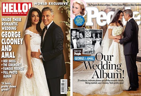 <p>George Clooney and Amal Alamuddin <a href="https://www.brides.com/story/george-clooney-amal-clooney-wedding-photos" rel="nofollow noopener" target="_blank" data-ylk="slk:tied the knot;elm:context_link;itc:0;sec:content-canvas" class="link ">tied the knot</a> at the Aman Canal Grande luxury resort in Venice in September 2014. It was an intimate ceremony of 100 guests, which included Matt Damon, Cindy Crawford, and Bill Murray. </p>