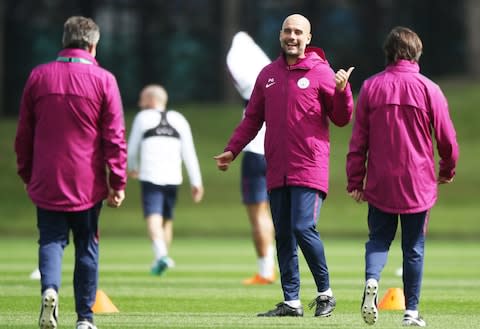 Pep Guardiola takes Manchester City training on Friday - Credit: Victoria Haydn/Man City via Getty Images