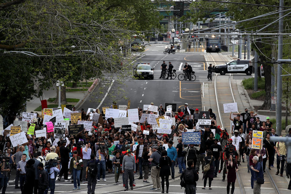 The protest remained peaceful throughout the day.