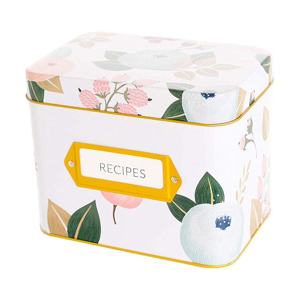 White Floral Recipe Tin