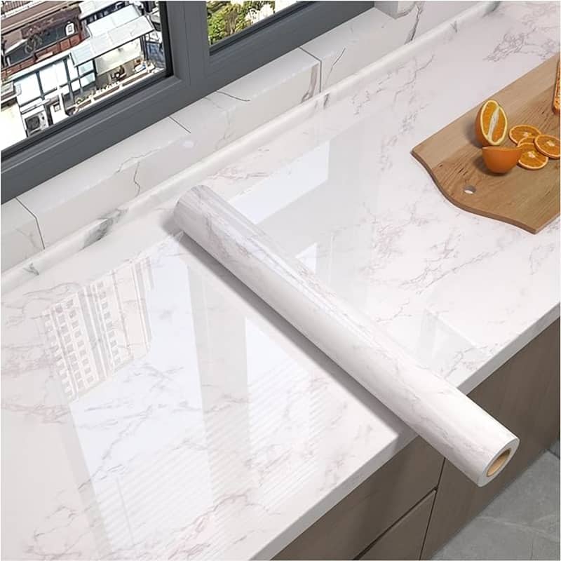 White/Gray Glossy Marble Contact Paper Wallpaper