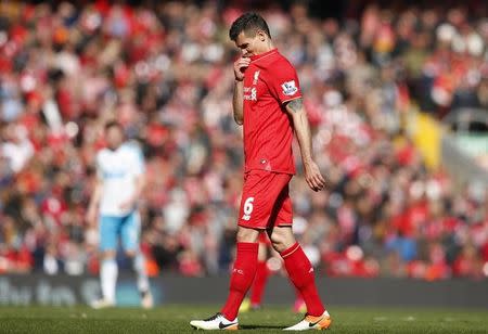 Football Soccer - Liverpool v Newcastle United - Barclays Premier League - Anfield - 23/4/16 Liverpool's Dejan Lovren Action Images via Reuters / Lee Smith Livepic