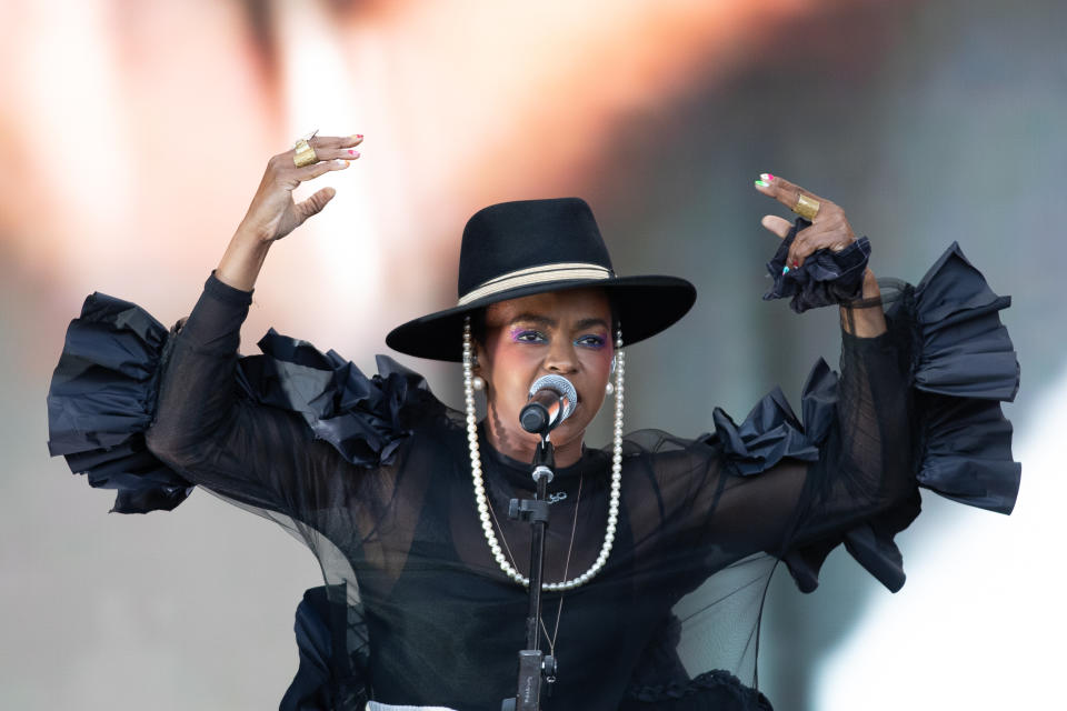 Lauryn Hill performing on the Pyramid Stage during the Glastonbury Festival at Worthy Farm in Pilton, Somerset.