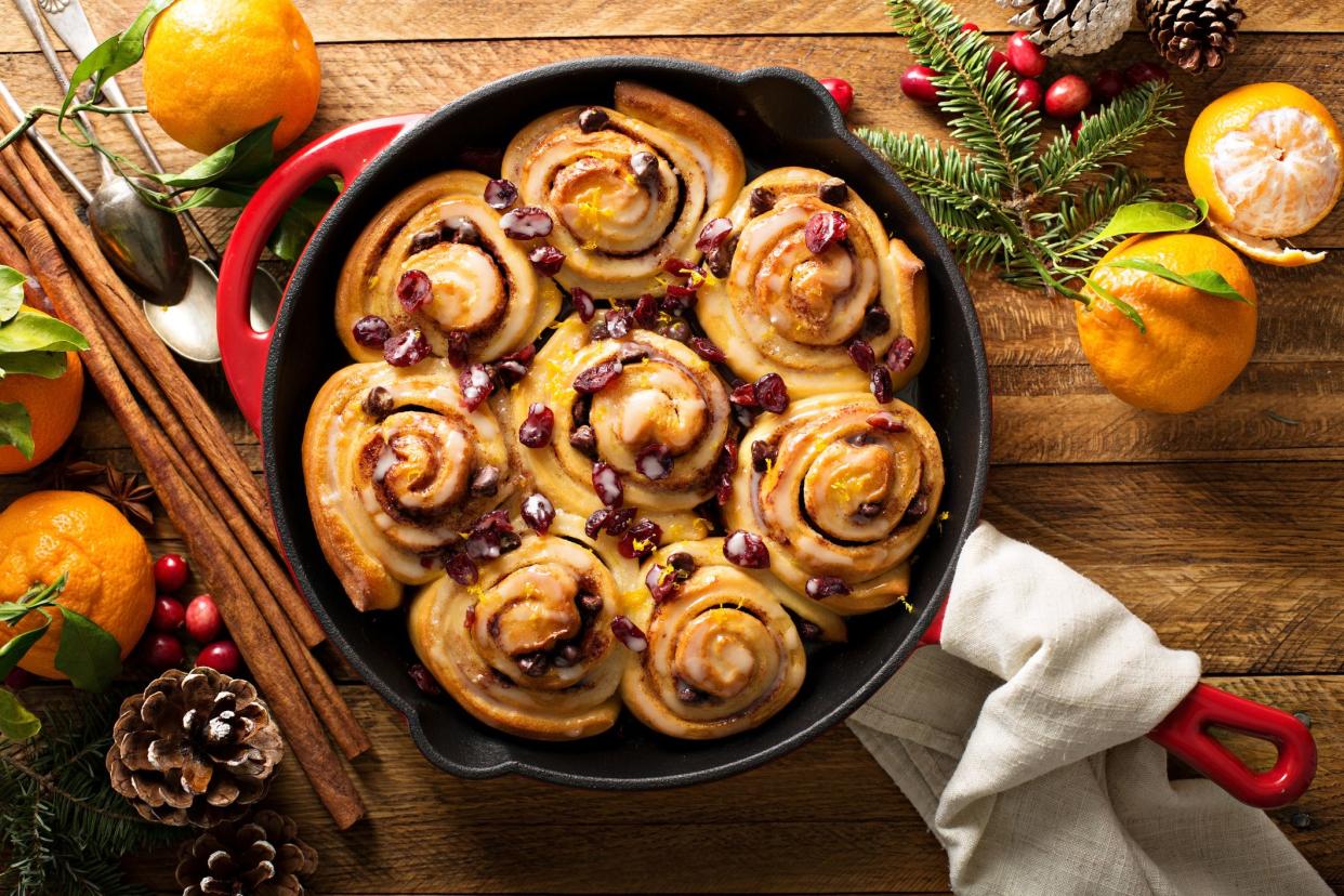 Cinnabon buns with cranberry and orange glaze for Christmas breakfast