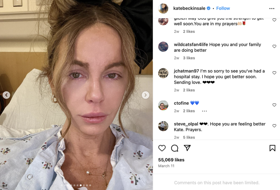 Fans grow concerned for actress Kate Beckinsale after she shares more pictures of herself in the hospital Screengrab from Kate Beckinsale's Instagram page