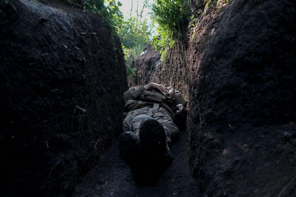 A soldier of the Adam Group at front-line positions in Donetsk Oblast on Aug. 3, 2023. (Photo: Francis Farrell/Kyiv Independent)