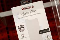 A box for an Invisible Shield glass elite, which is owned by ZAGG Inc, is displayed in a store in Brooklyn, New York