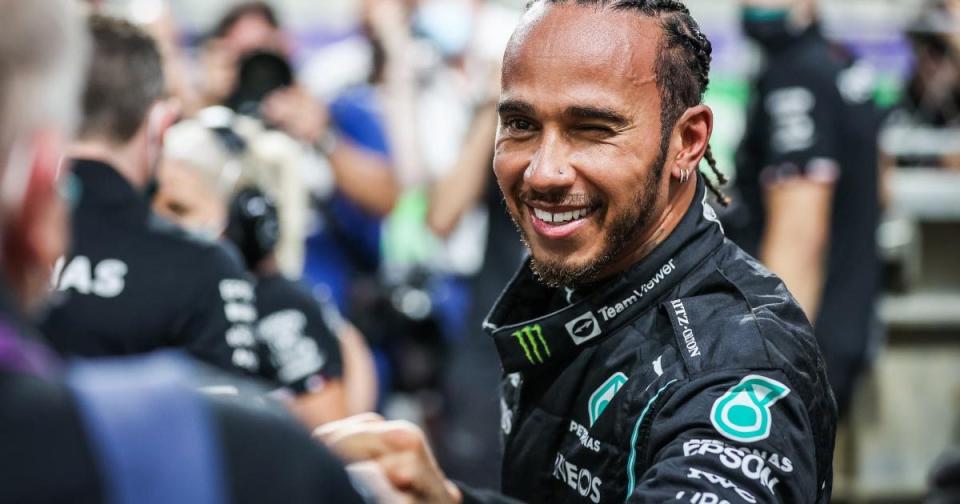 Lewis Hamilton smiles after qualifying. Saudi Arabia December 2021. Credit: Alamy