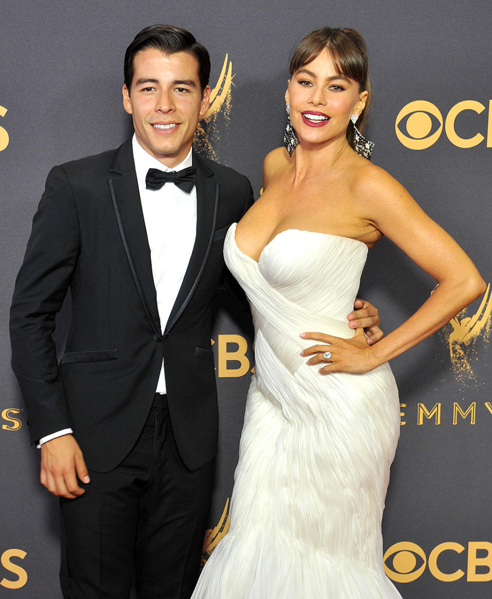 <p>With husband Joe Manganiello out of town, Vergara took her other favorite date to the Emmys: son Manolo, 26. “Always glad to be her Plan B when Joe is busy making movies,” Manolo shared on social media, along with his hopes of meeting <i>Feud</i> star Jessica Lange. In the end, Manolo didn’t meet Lange, but he seemed excited about <a rel="nofollow noopener" href="https://www.instagram.com/p/BZKmnGElWCr/?hl=en&taken-by=manologonzalezvergara" target="_blank" data-ylk="slk:meeting the cast of 9 to 5;elm:context_link;itc:0;sec:content-canvas" class="link ">meeting the cast of <i>9 to 5</i></a>! (Photo: Gregg DeGuire/Getty Images) </p>