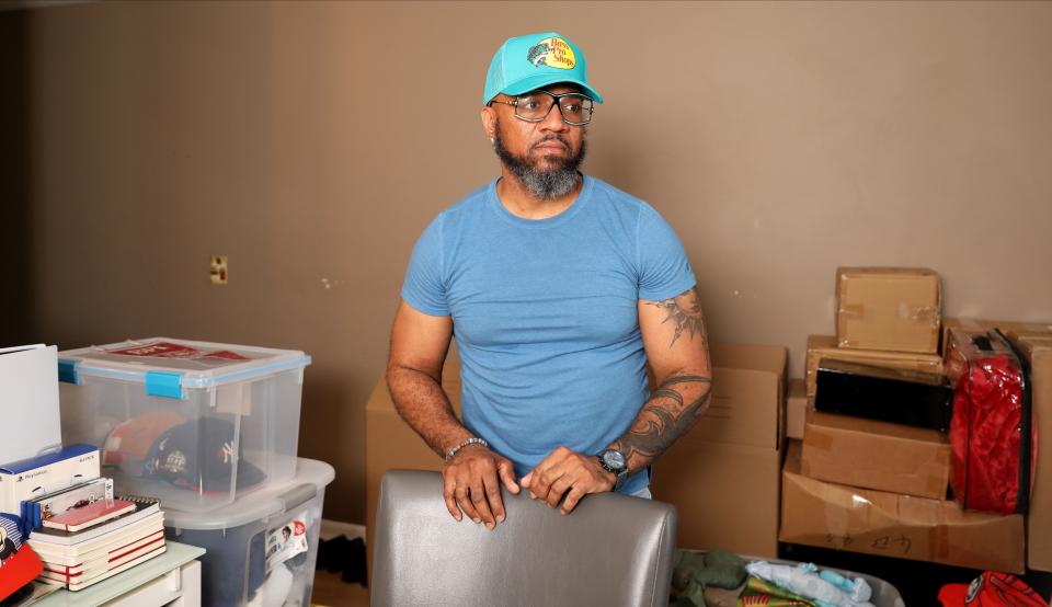 Elon Molina is pictured in the apartment in Yonkers that he is renting from Westchester County Legislator Christopher Johnson, pictured July 14, 2023. Molina is moving out at the end of the month from the apartment that Johnson was never supposed to rent out. 