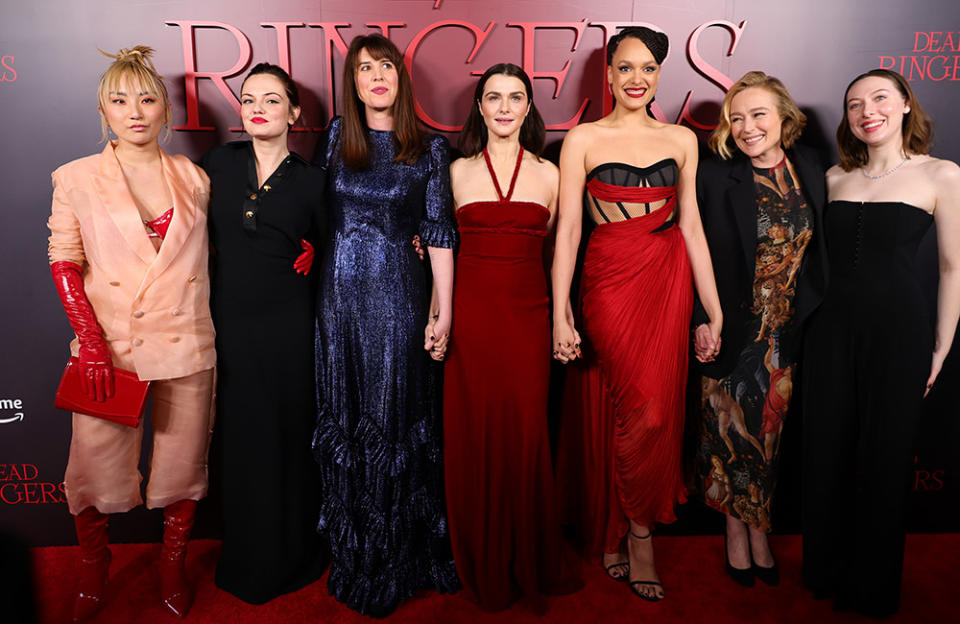 (L-R) Poppy Liu, Emily Meade, Alice Birch, Rachel Weisz, Britne Oldford, Jennifer Ehle and Kitty Hawthorne attend the world premiere of Prime Video's "Dead Ringers" at Metrograph on April 03, 2023 in New York City.