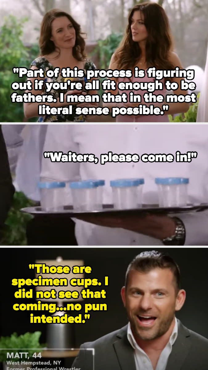 waiters coming in with cups of specimen