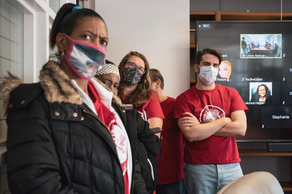 Members and organizers of the Memphis Tenants Union advocate at the Health, Educational and Housing Facilities Board’s November meeting, as they try to hold their landlord accountable for poor living conditions.