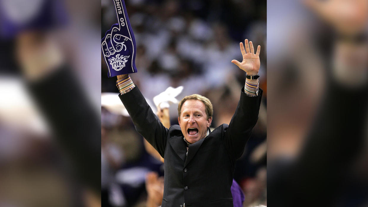 Mandatory Credit: Photo by Matt York/AP/Shutterstock (6380604a)SARVER Phoenix Suns owner Robert Sarver celebrates with his team during a Western Conference playoff game against the Memphis Grizzlies, in Phoenix.