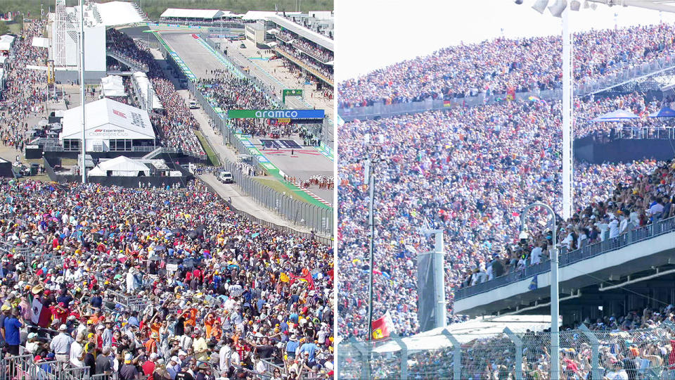 140,000 fans, pictured here packed into the Circuit of the Americas to watch the United States Grand Prix.