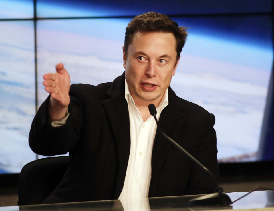 Elon Musk, CEO of SpaceX, speaks during a news conference after the SpaceX Falcon 9 Demo-1 launch at the Kennedy Space Center in Cape Canaveral, Fla., Saturday, March 2, 2019. (AP Photo/John Raoux)