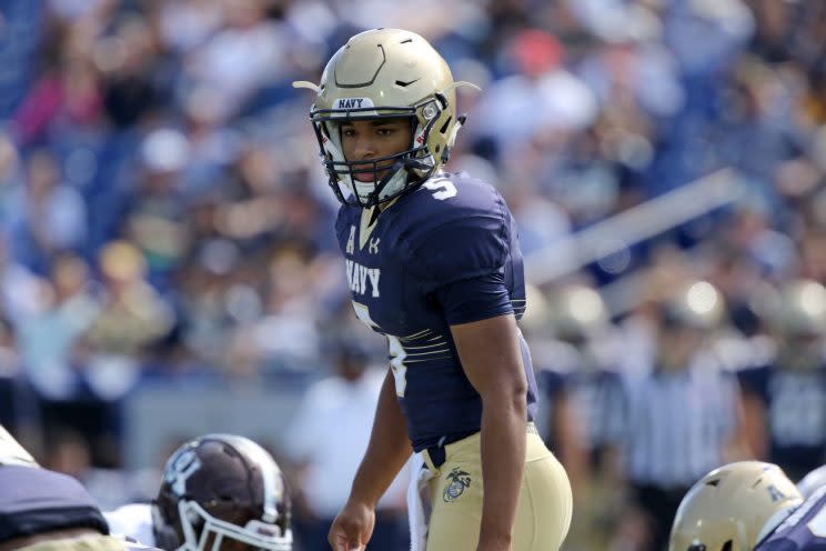 Navy QB Malcolm Perry played after beginning the game in the stands (AP). 