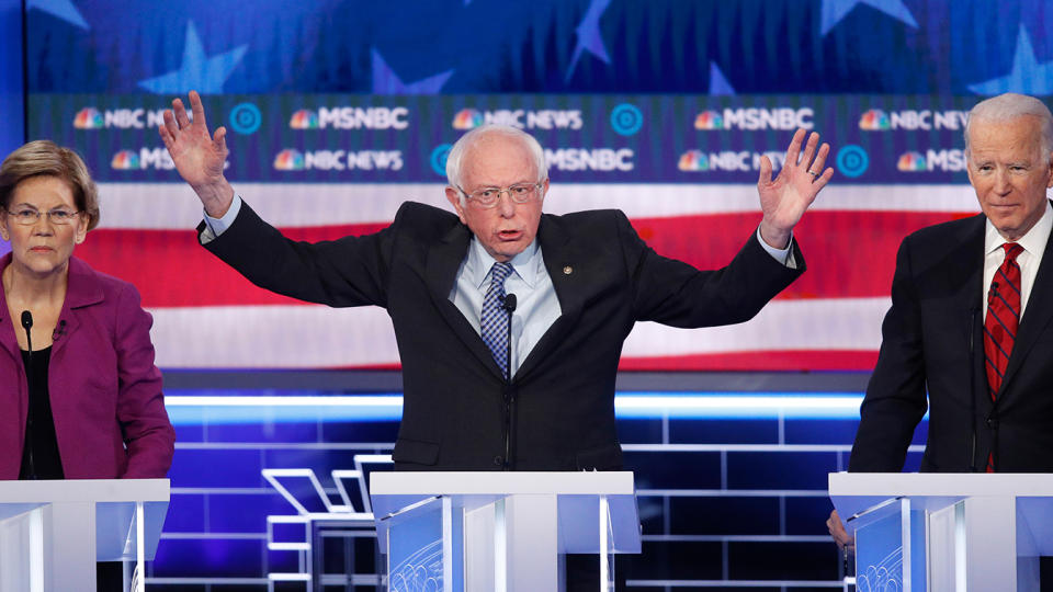 Bernie Sanders with Liz Warren and Joe Biden