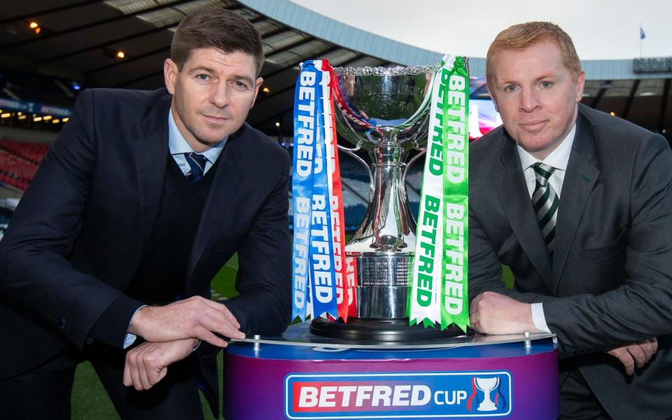 Steven Gerrard (left) and Neil Lennon will meet in Sunday’s Betfred Cup final, with the former Liverpool captain looking to end an unprecedented run of success at Celtic - Rangers FC