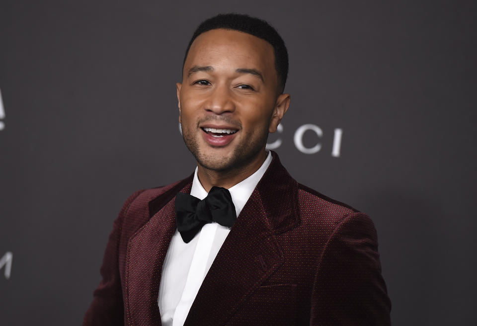 John Legend arrives at the 2019 LACMA Art and Film Gala at Los Angeles County Museum of Art on Saturday, Nov. 2, 2019, in Los Angeles. (Photo by Jordan Strauss/Invision/AP)