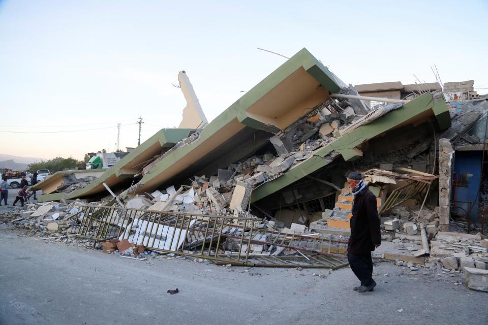 A collapsed house is seen, after a 7.3 magnitude earthquake hit northern Iraq, in Derbendihan district of Sulaymaniyah, Iraq on November 13, 2017.