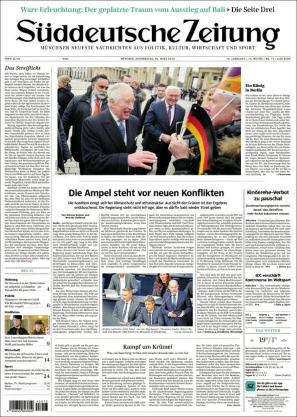 ‘A King in Berlin’, reads the front page of Munich-based daily newspaper the Süddeutsche Zeitung (Suddeutsche Zeitung)