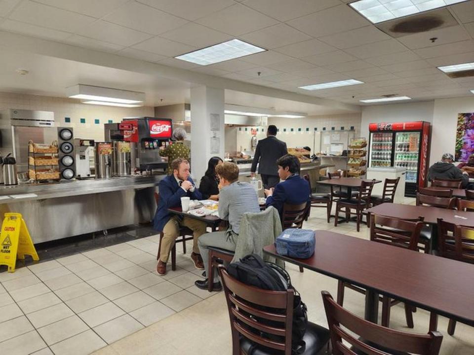 The Legislative Building Snack Bar is open longer hours than the cafeteria and serves pancakes and bacon for breakfast and things like chicken tenders and Philly cheesesteaks for lunch.