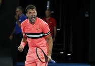 Tennis - Australian Open - Rod Laver Arena, Melbourne, Australia, January 17, 2018. Bulgaria's Grigor Dimitrov celebrates winning his match against Mackenzie McDonald of the U.S. REUTERS/Issei Kato