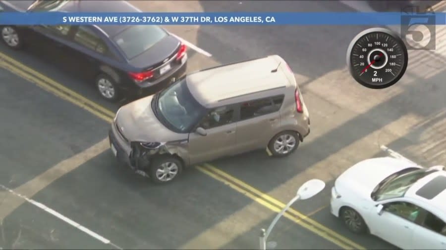 The driver of the suspected stolen vehicle drove erratically through South Los Angeles, nearly causing several collisions on April 19, 2024. (KTLA)