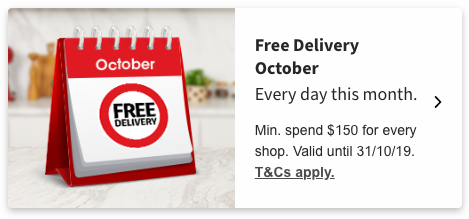 Free delivery promo box on the Coles online website.