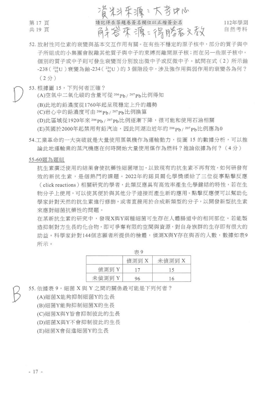 自然試題解答。（圖／得勝者文教提供）