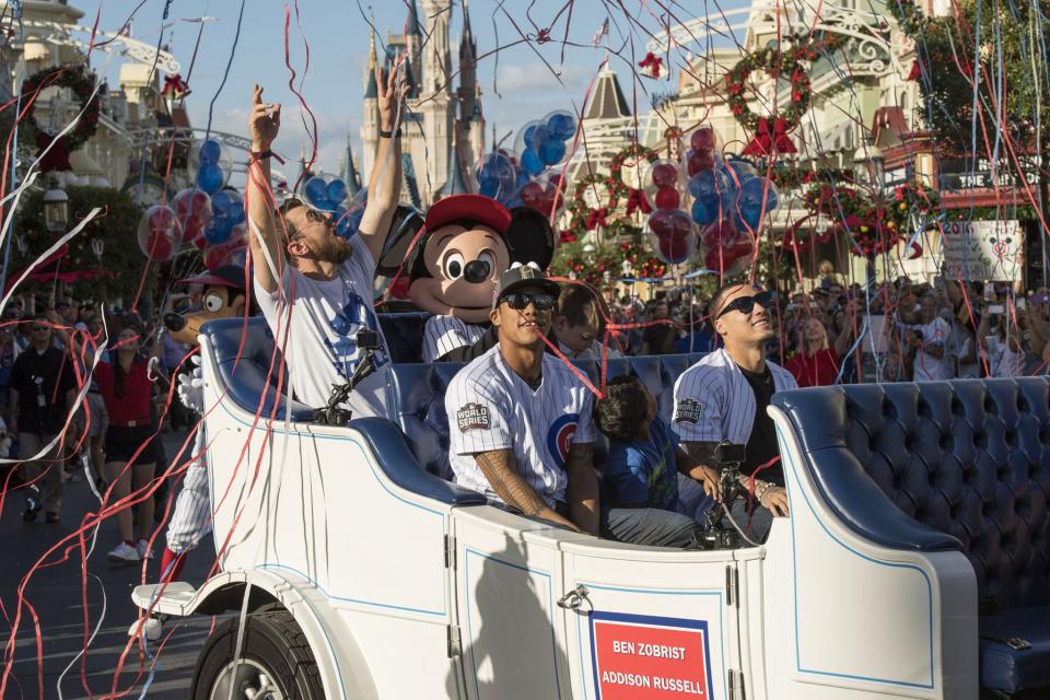 Addison Russell at Disney World after winning the World Series. (Getty Images)