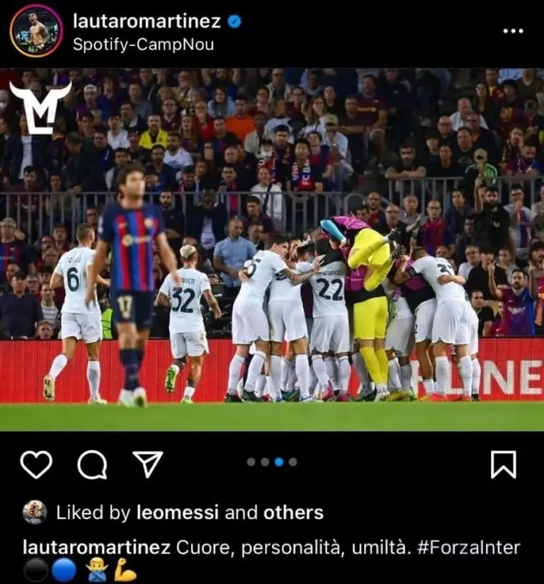 El like de Lionel Messi en la publicación de Lautaro Martínez que despertó la reacción de los hinchas del Barcelona. Foto: INSTAGRAM / @lautaromartinez