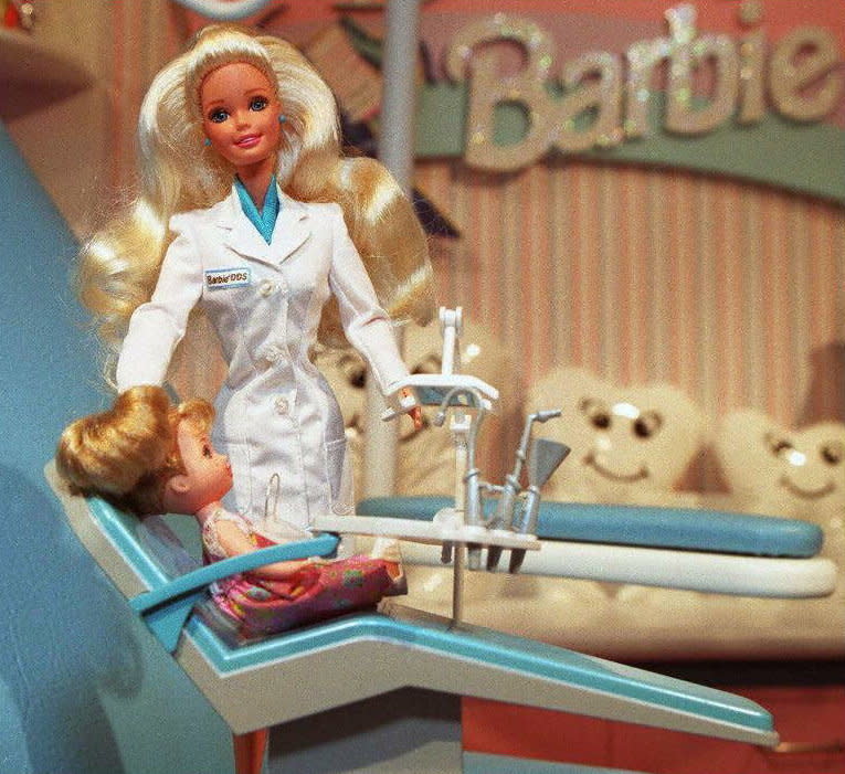 A dentist Barbie from the late 1990s, displayed at a New York toy fair.&nbsp;