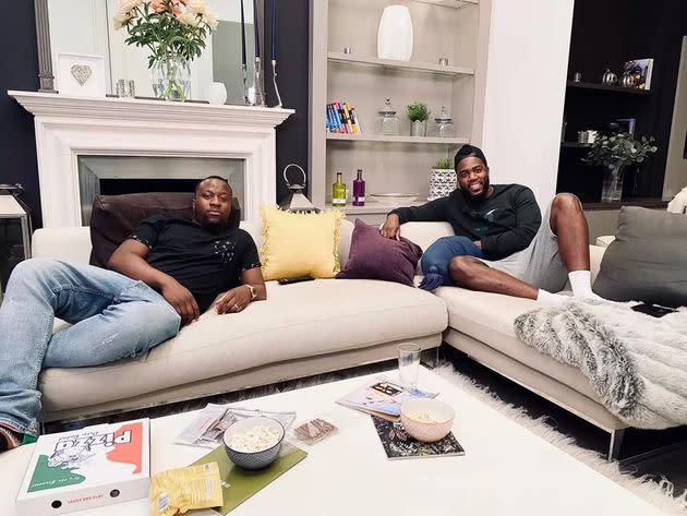 Babatunde and Mo Gilligan filming Celebrity Gogglebox together (Photo: Channel 4)