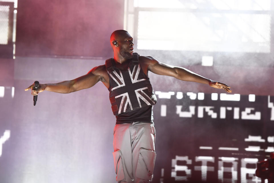 Photo by: zz/KGC-138/STAR MAX/IPx 2019 6/28/19 Stormzy performing in concert on The Pyramid Stage at The Glastonbury Music Festival on Worthy Farm, Pilton, Glastonbury, Somerset, England, UK.